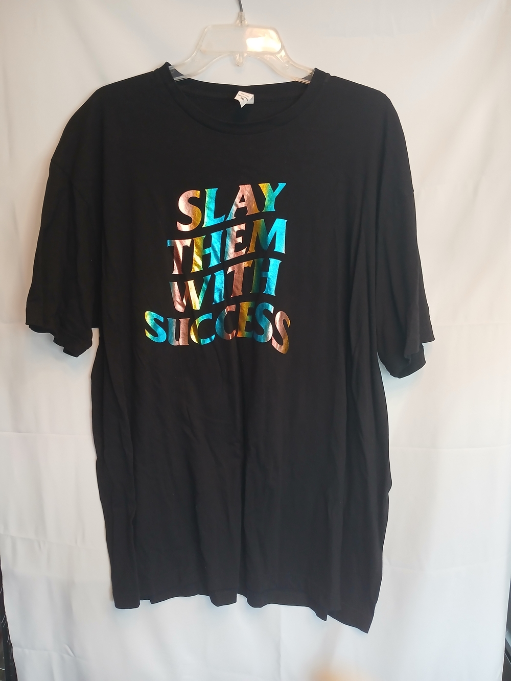 Black Holographic Slay Them With Success Short Sleeve Graphic Tee 3X